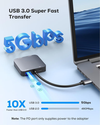 ABLEWE USB 3.0 to Dual HDMI Adapter with USB 3.0 Port, HDMI to USB Audio Video Graphics Converter Cable for Laptop Monitor Desktop TV, compatible with Mac OS, Windows