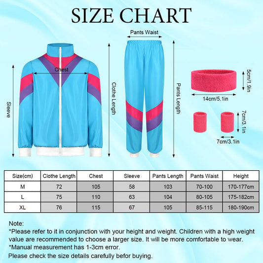 Aomig 90s 80s Costume Adults, Retro Tracksuit for Men Women, Disco Jumpsuit, Matching Outfit Jacket and Pants 80s Party Bad Taste for Theme Party Carnival (Blue-XL)
