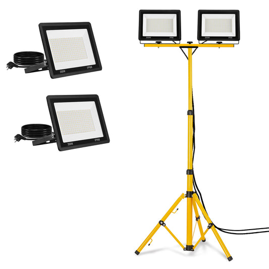 Onforu LED construction light 2x 200W with tripod double spotlight Cool white LED floodlight Floodlight incl. 3M cable, work light work spotlight waterproof IP66 for garage, garden, construction site