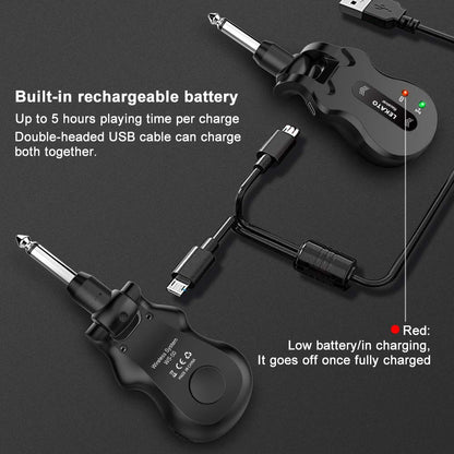 LEKATO 5.8 GHz Wireless Guitar System Rechargeable digital guitar cable with strong anti-interference capability for bass guitars
