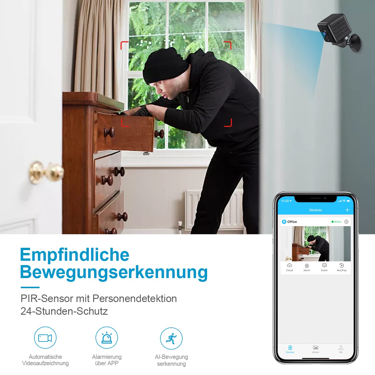 TODAYI 4K HD WiFi Mini Indoor Surveillance Camera Live Transmission Smartphone APP For Micro Camera Indoor With Battery Compact Small Security Camera With Motion Detection Night Vision