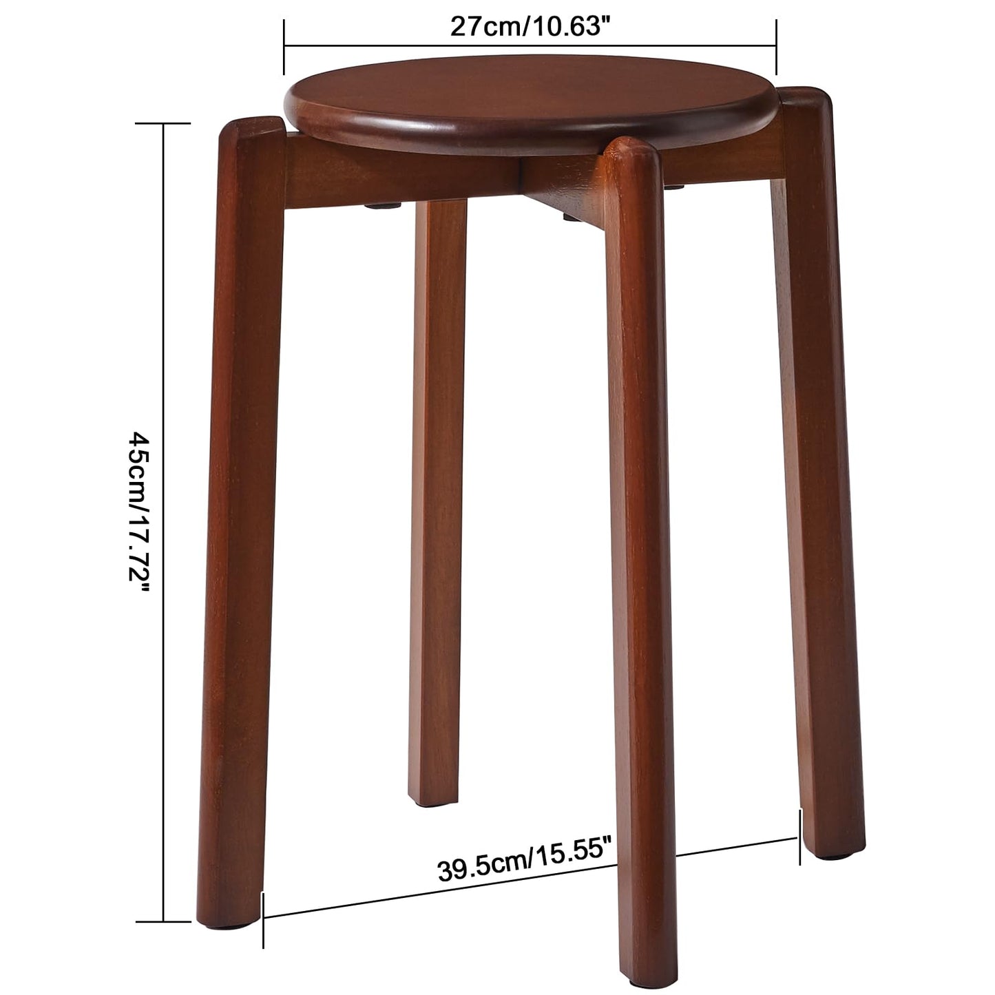 YMYNY dining chairs, solid wood bar stools, set of 4 bar stools, round ottomans, work stools, space-saving, stackable, for conference room, living room, dining room, kitchen, walnut brown HBD026H-4.