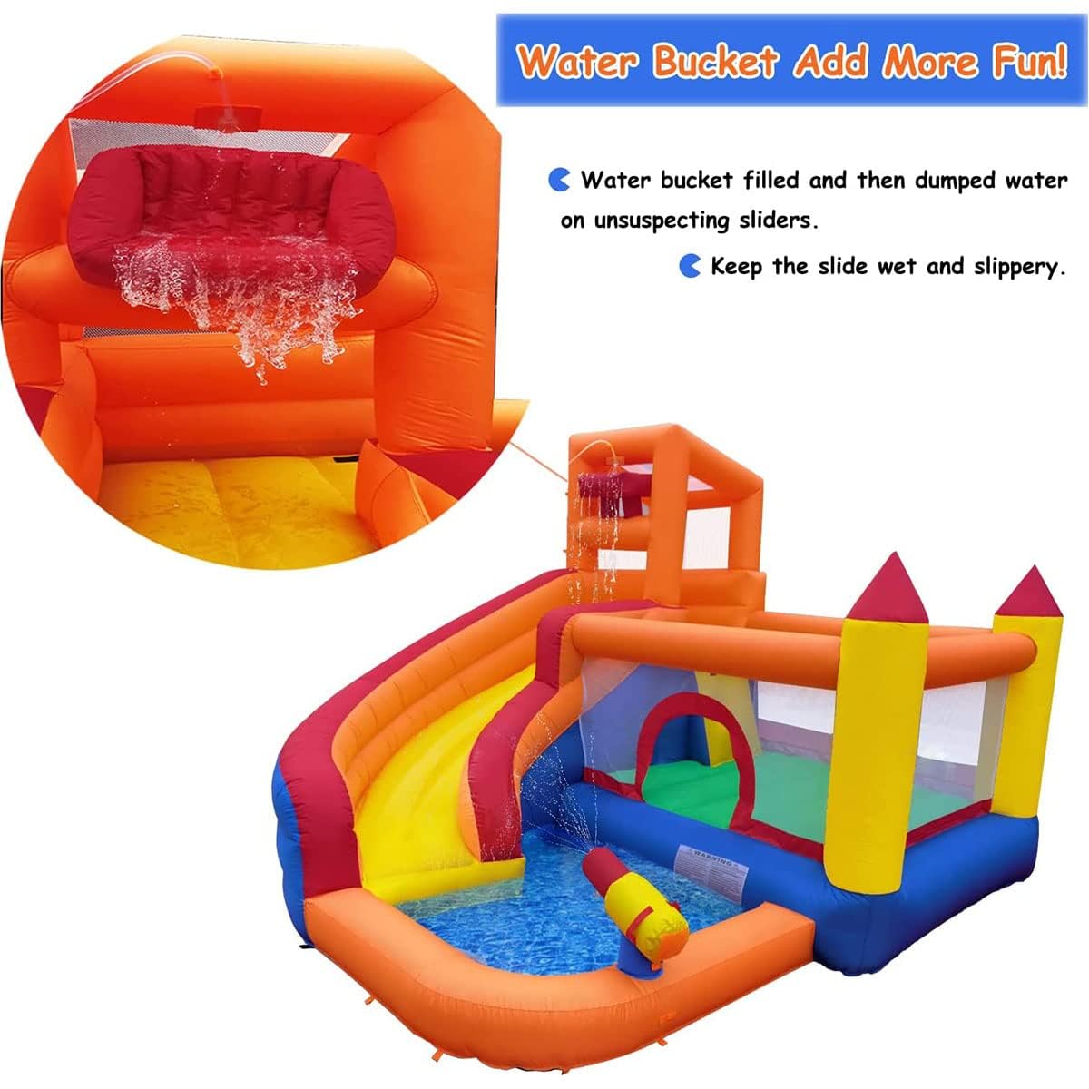Ballsea Large Bouncy Castle with Blower, Dry/Wet Slide, suitable for children aged 3 to 10 years, Children's Bouncy Castle for Indoor or Outdoor use 320 x 280 x 232 cm