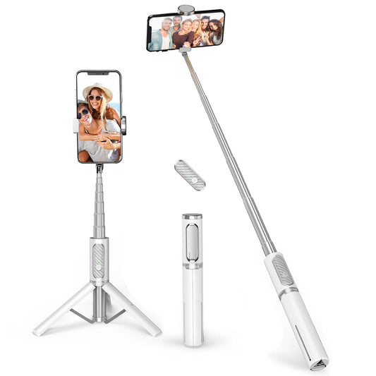 ATUMTEK Selfie Stick Tripod, 3-in-1 Extendable Aluminum Phone Tripod with Wireless Bluetooth Remote, Compatible with iPhone 17/16/15/14/13/12 mini/11 Pro and Samsung Smartphones, White