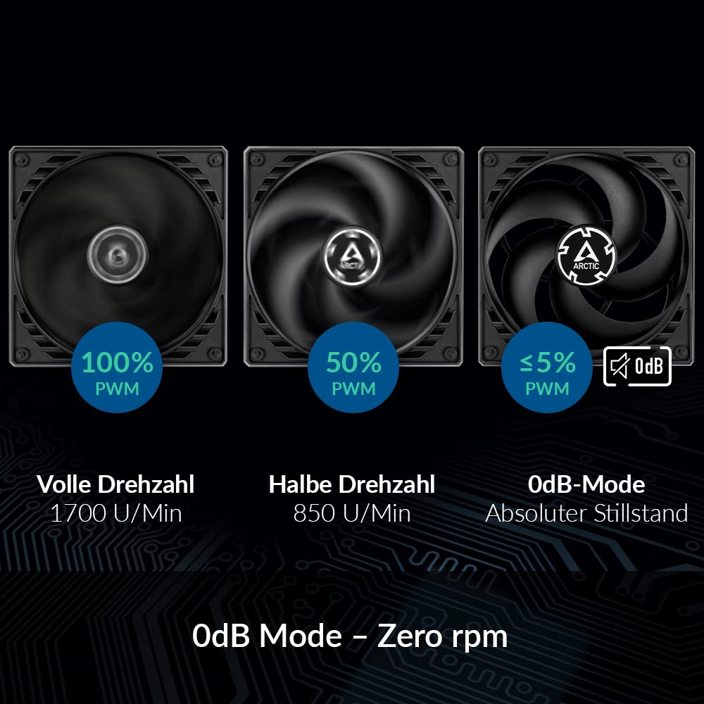 ARCTIC P14 PWM PST (5 Pack) - PC fan, 140 mm PWM PST case fan optimized for static pressure, fan with PST connection, 200-1700 rpm (0 rpm <5%) - Black