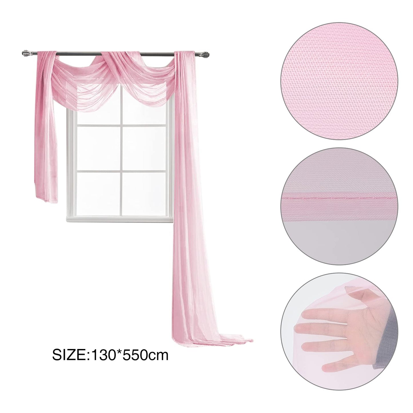JTOOYS cross curtain swag, curtain panel for cross curtain rod curtain wedding decoration panel 130 * 550 cm (Pink)