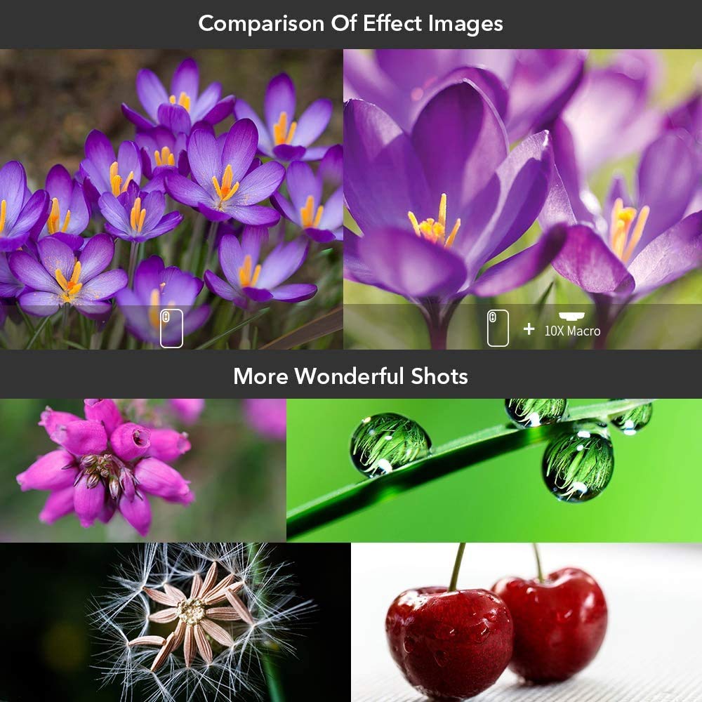 Apexel updated HD Phone Lens Kit-170° super wide angle, 10x macro lens, 2.0X telephoto lens, 110° wide angle, 195° fisheye lens for iPhone, Android, Samsung, and most phones.