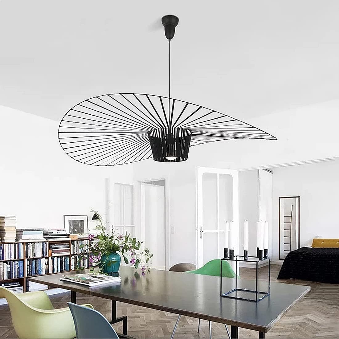 Vertigo Lamp 120cm Black, hanging lamp pendant light chandelier living room suspension lamp chandelier modern vintage lustre fiberglass+black pu creative hat lamp retro living room lamp, Noir, 120cm