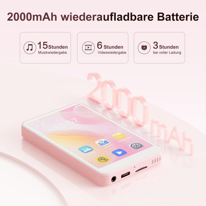 80GB MP3 player with Bluetooth and WLAN, MP3 & MP4 music player, Oilsky 4 inch 1080P touchscreen video player, portable Android Spotify player with Play Store app (Pink)