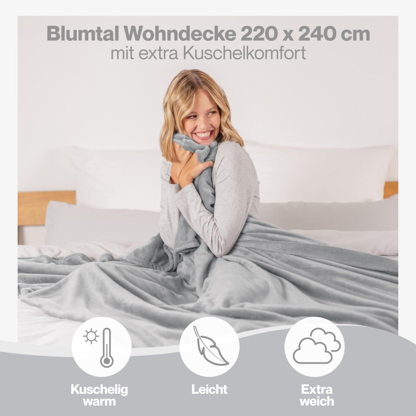 Blumtal Cuddle Blanket fluffy - Oeko-TEX certified fleece blanket 220x240 cm - Throw blanket 220x240 cm - Couch blanket as living & cuddle blanket - Soft cuddly blanket - Throw blanket Cuddle blanket soft in Gray