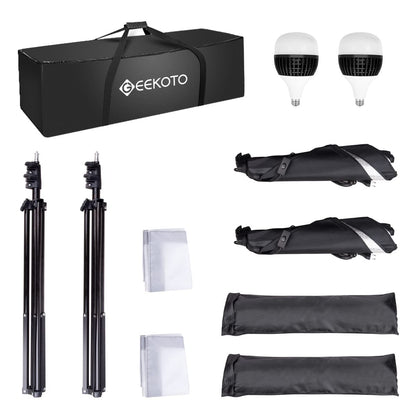 GEEKOTO Softbox Set Photo Studio 50 x 70cm, Continuous Light Studio Lighting Set with 2 Softbox Lamps E27 85W 5500K, 2m Fully Adjustable Light Stands for Studio Portraits, Product Photography, Fashion Photos, etc.