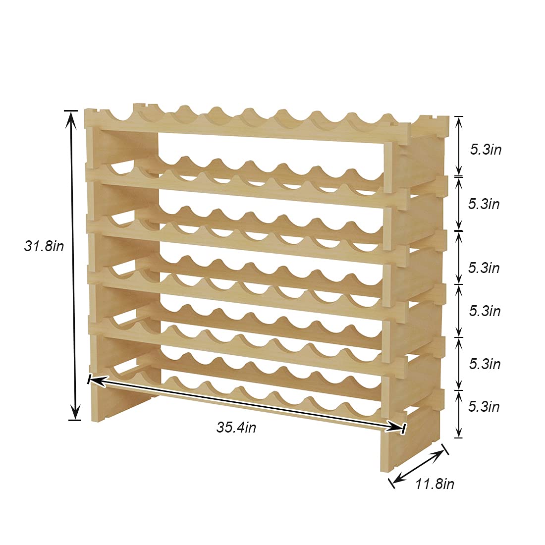 SogesHome Wine Rack Stackable 6-Tier Wine Storage for 48 Bottles Wine Stand Bottle Holder Wooden Wine Cabinet