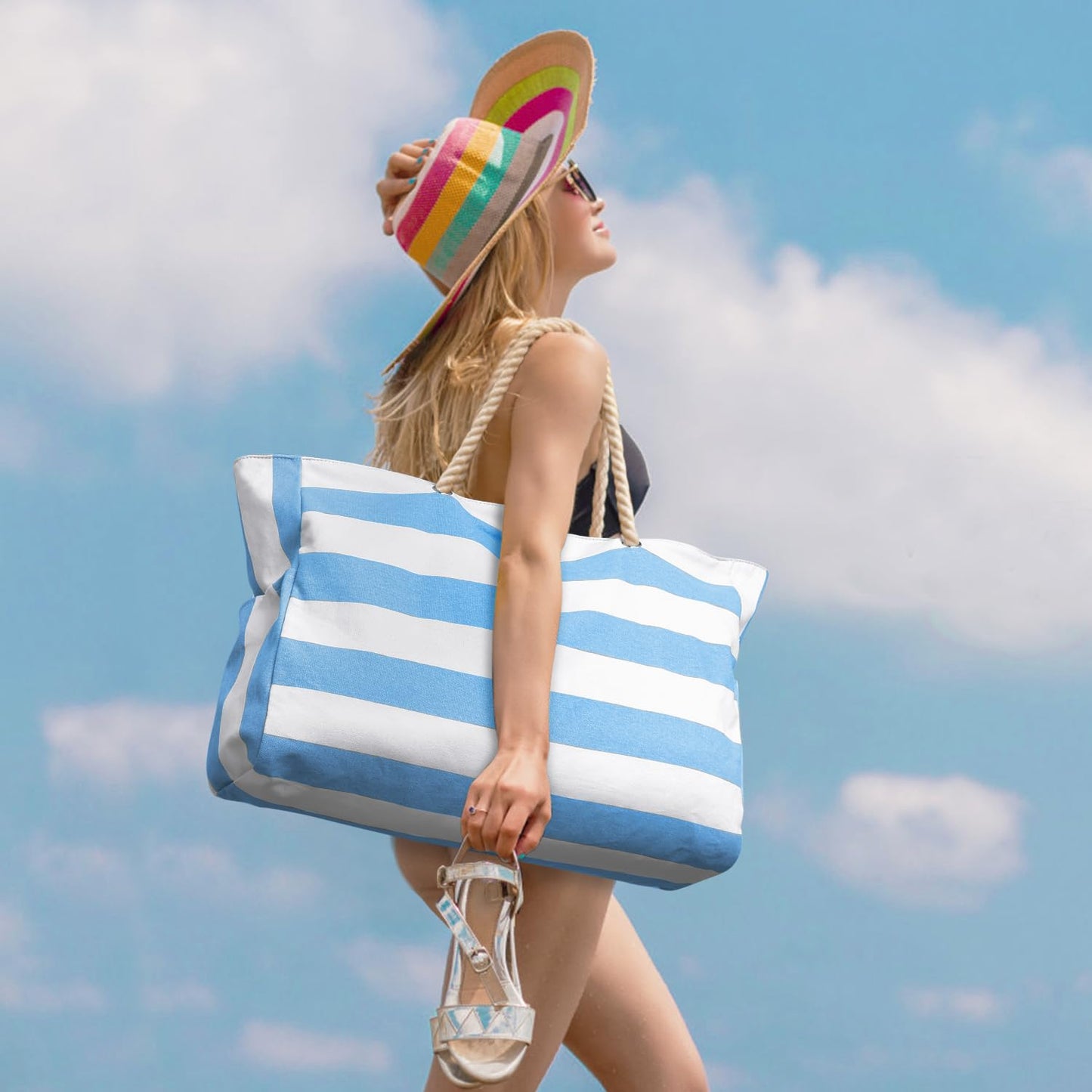 oscaurt beach bag big sauna bag travel bag tote bag beach bag with zipper shopper bag women beach bag XXL family shopping bag shoulder bag.