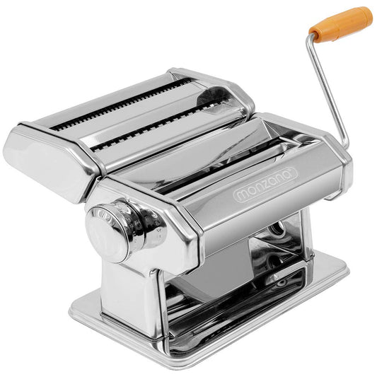 MONZANA® Manual Pasta Maker Stainless Steel 9 different dough thicknesses 2 dough rollers table clamp crank Spaghetti ribbon noodles lasagna kitchen pasta silver
