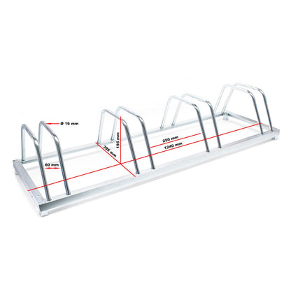 Wiltec bike stand for 4 bikes 124x39.5x19.5cm made of galvanized steel and suitable for wall mounting. Row parker bike rack.