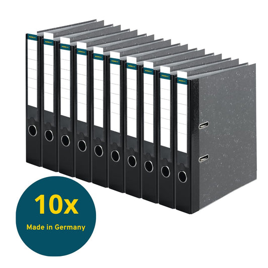 SHEPHERD SHOP Wide A4 Binder - 5 cm spine with insert label - Ring binder file folder office folder - Made in Germany - Cloud marble black, 10-pack