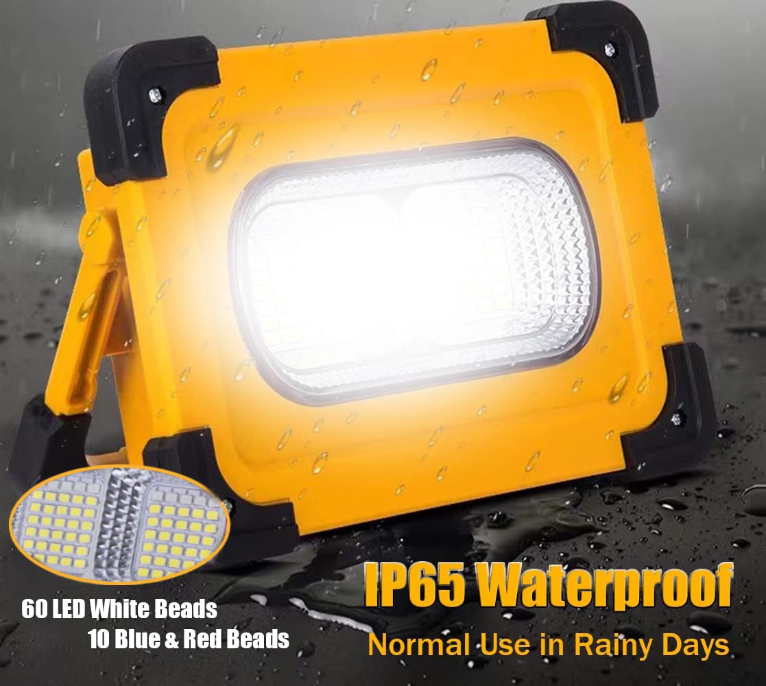 OHAYORI LED work light battery, 80W 6000mAh USB rechargeable solar spotlight, magnetic portable camping lamp, 4 light modes IP65 waterproof for workshop, construction, repair, emergency