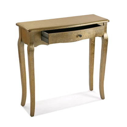 Versa Cagliari Narrow furniture piece for entryway or hallway, modern console table with 1 drawer, measures 80 x 30 x 80 cm (H x L x W), made of wood, color: Golden
