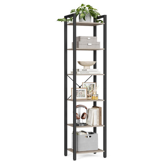 VASAGLE Shelf, Bookshelf, Standing Shelf, DVD Shelf, with 6 Levels, Office Shelf, Open Shelves, for Office, Living Room, Bedroom, Kitchen, 30 x 40 x 186 cm, Beige-Black LLS101B02