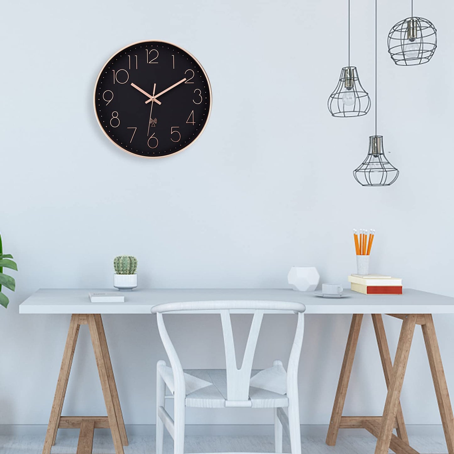 VIVILINEN Silent Wall Clock Modern Atomic Clock Non-Ticking Decorative Clock for Living Room Bedroom Office Kitchen 30x30cm/12 inches