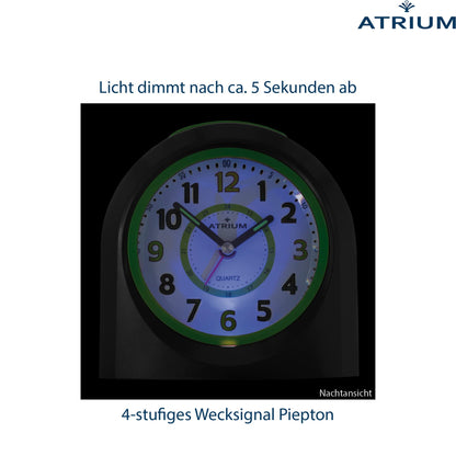 Atrium children's alarm clock analog quartz with light and snooze black green A921-7
