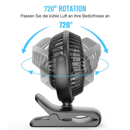 HONYIN Mini Fan with Clip, 720° Rotation Small USB Fan, Strong + Stable Clamp, 3 Speed Levels, Great as Desk Fan in Office and Bedroom