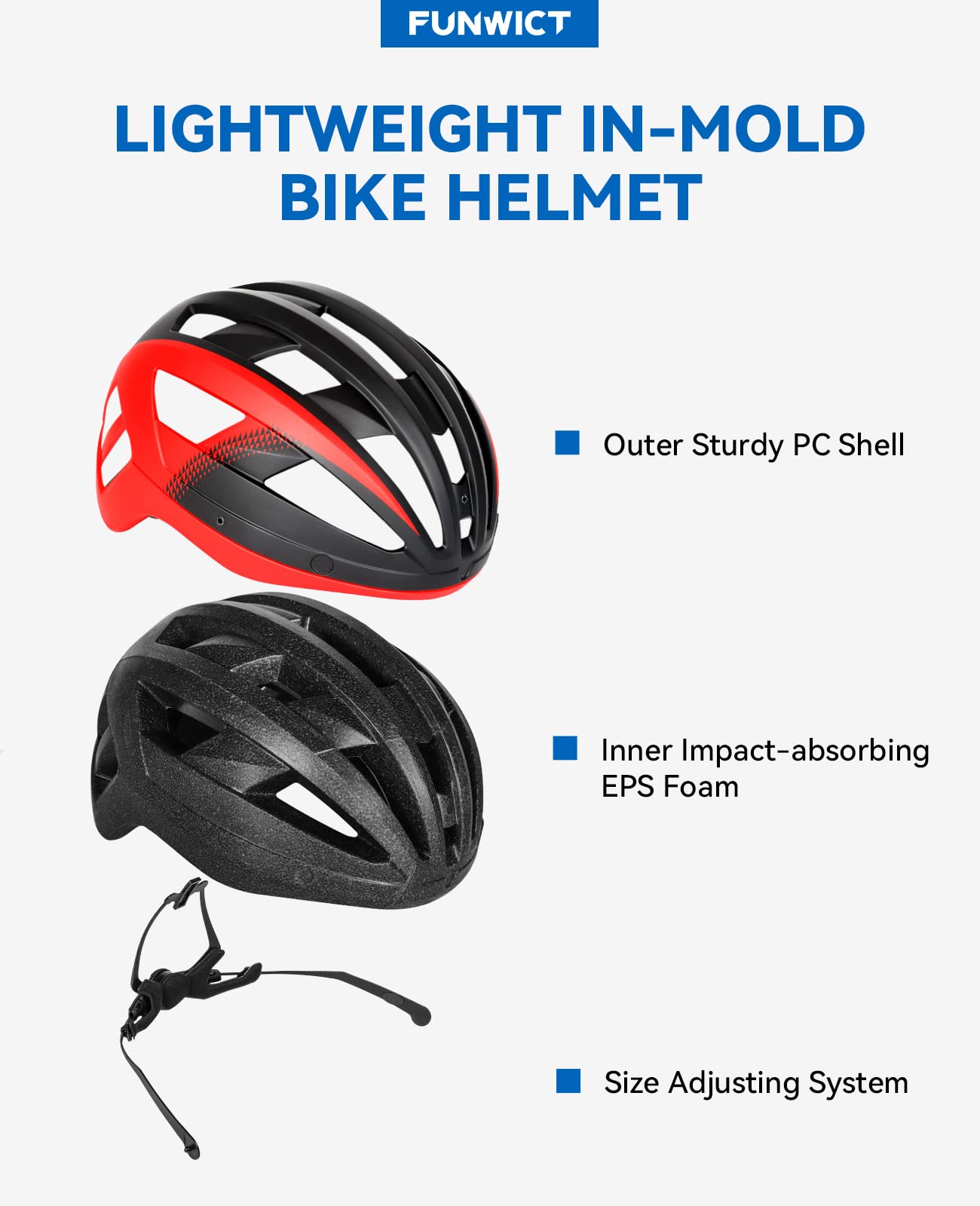 FUNWICT bike helmet with visor for men and women, lightweight helmet with magnetic goggles and USB rechargeable LED light, stylish mountain bike helmet (L: 57-61 cm, black red)