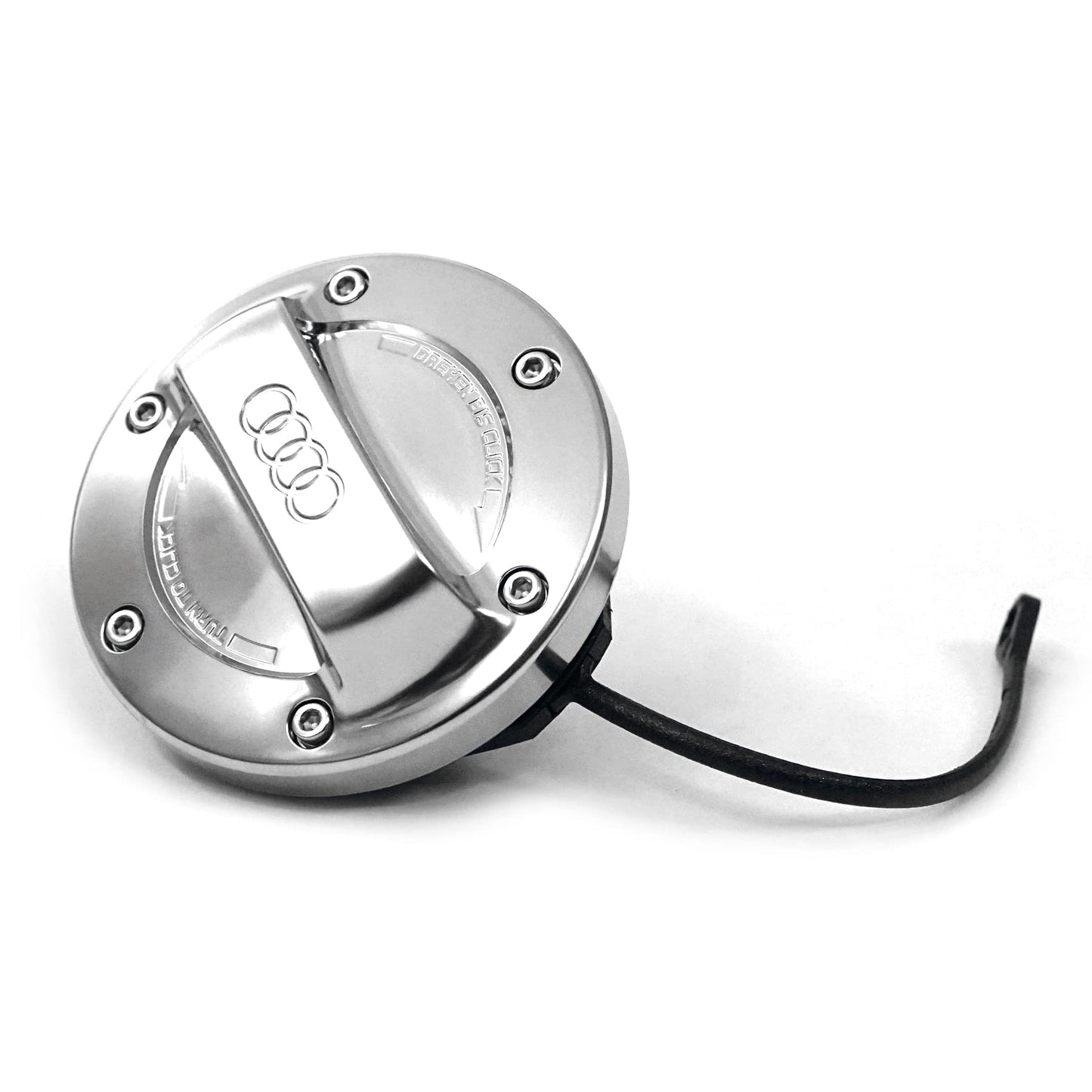 Audi 8Y0071000 fuel tank cap in aluminum look with rings logo, silver.