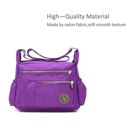 NICOLE & DORIS Women's Shoulder Bag Casual Crossbody Messenger Bag Nylon Dark Purple with Multiple Pockets Zipper Bag
