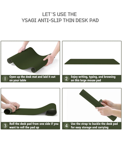 YSAGi Desk Pad, Mouse Pad with Leather and Non-Slip Suede, Multifunctional Office Mousepad Laptop Writing Pad, Desk Protection Mat for Office/Home-Office (Dark Green, 120x60cm)