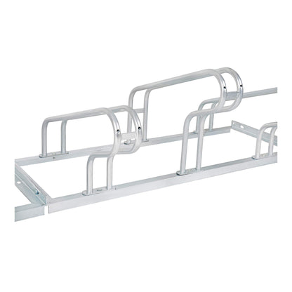 BULL bike stand, for 6 bikes, hot-dip galvanized steel construction, hoop rack, suitable for mountain bikes, for row connection and floor mounting, tire width up to 5.5 cm