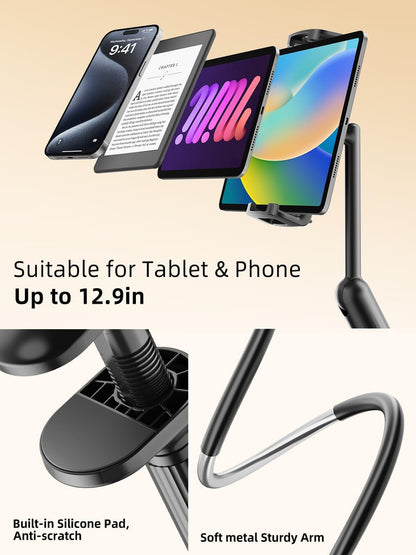 SAIJI 120CM Upgraded Gooseneck Tablet Holder, One-Hand Adjustable iPad Holder for Bed, Kindle Holder for Bedtime Reading, Compatible with iPad iPhone, Fire, All Devices from 4.7-13"