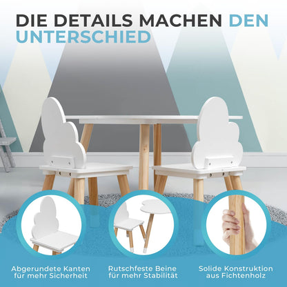 Rebecca Mobili Children's Table and Chairs Set, Chairs and Table for Kids' Room Furniture Light Brown White, MDF, Nordic Style - Size: 44 x 60 x 60 cm / 50 x 25 x 25 cm - Art. RE6733