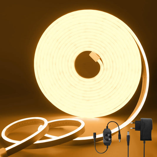 TVLIVE Neon LED Strip 10M, Warm White Neon LED Strip 10M Dimmable 24V, IP67 Waterproof Neon LED Tape DIY Flexible, LED Light Strip Diffusion Silicone, LED Bar for Indoor Outdoor Bedroom Home Kitchen Bar