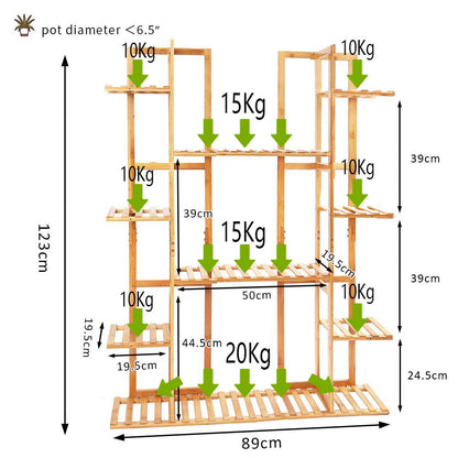 Medla Bamboo Plant Stand, Flower Shelf with 9 Layers multi-tiered, EXTRA LARGE Flower Rack Flower Ladder for Living Room Balcony Garden Indoor Outdoor, 123x89x19.5cm