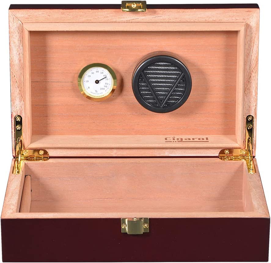 Volenx Humidor, Portable Travel Cigar Humidor, Handmade Cigar Case with Humidifier and Hygrometer, Holds up to 10 Cigars, Great Gifts for Men (Cigars not included)