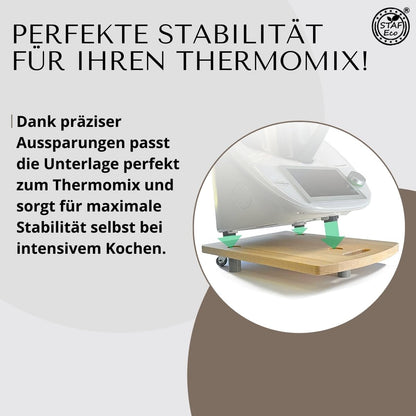 STAFECO Premium Wood Slide Board for Thermomix TM6 TM5 - Stable and stylish base with swiveling wheels, vibration damping, and worktop protection (natural wood)