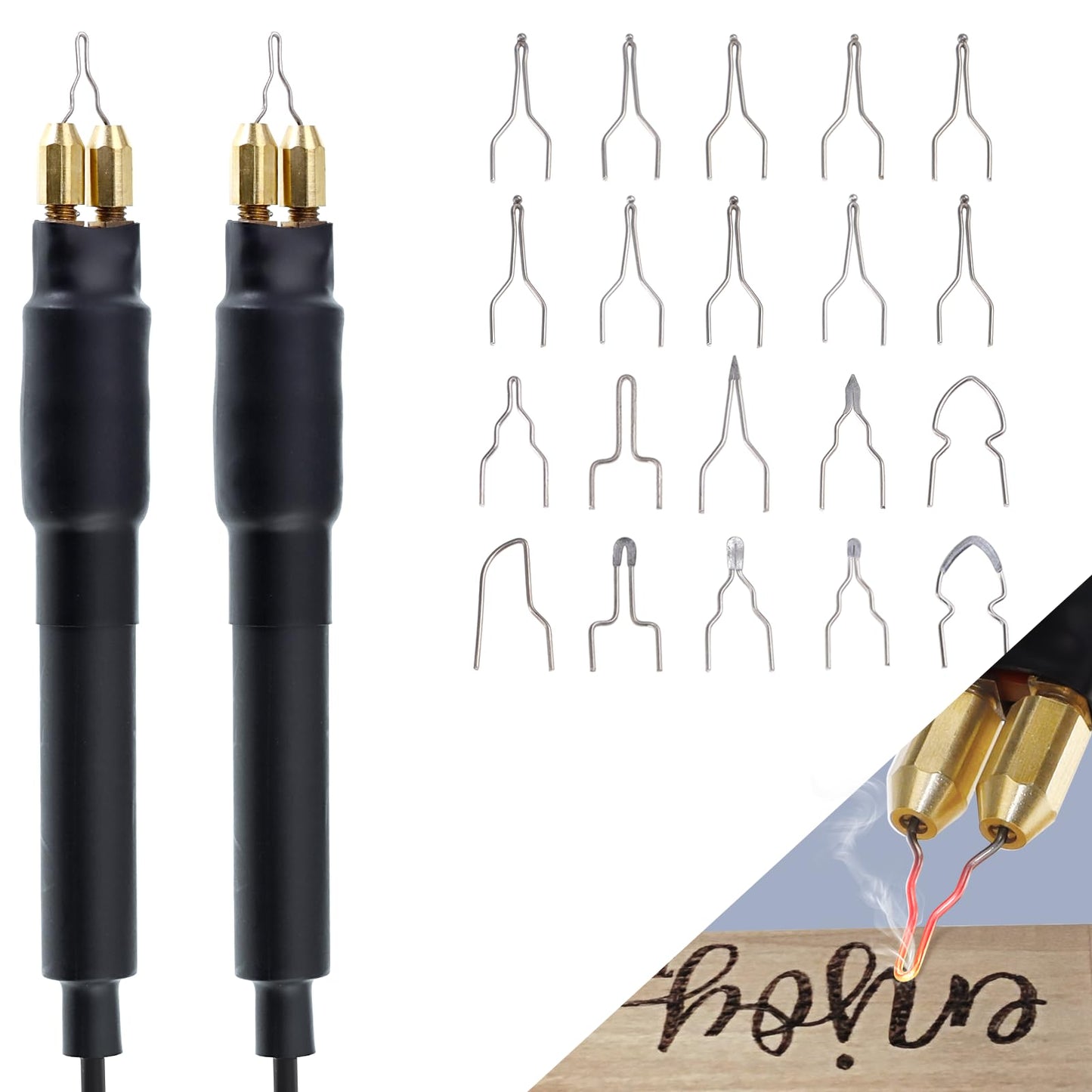 TEKCHIC wood burning kit, TEKCHIC 60W wood burning pen set with two wood burning pens, 20 wire tips, temperature adjustable wood burning tool for carving in black, 3-pin UK adapter.