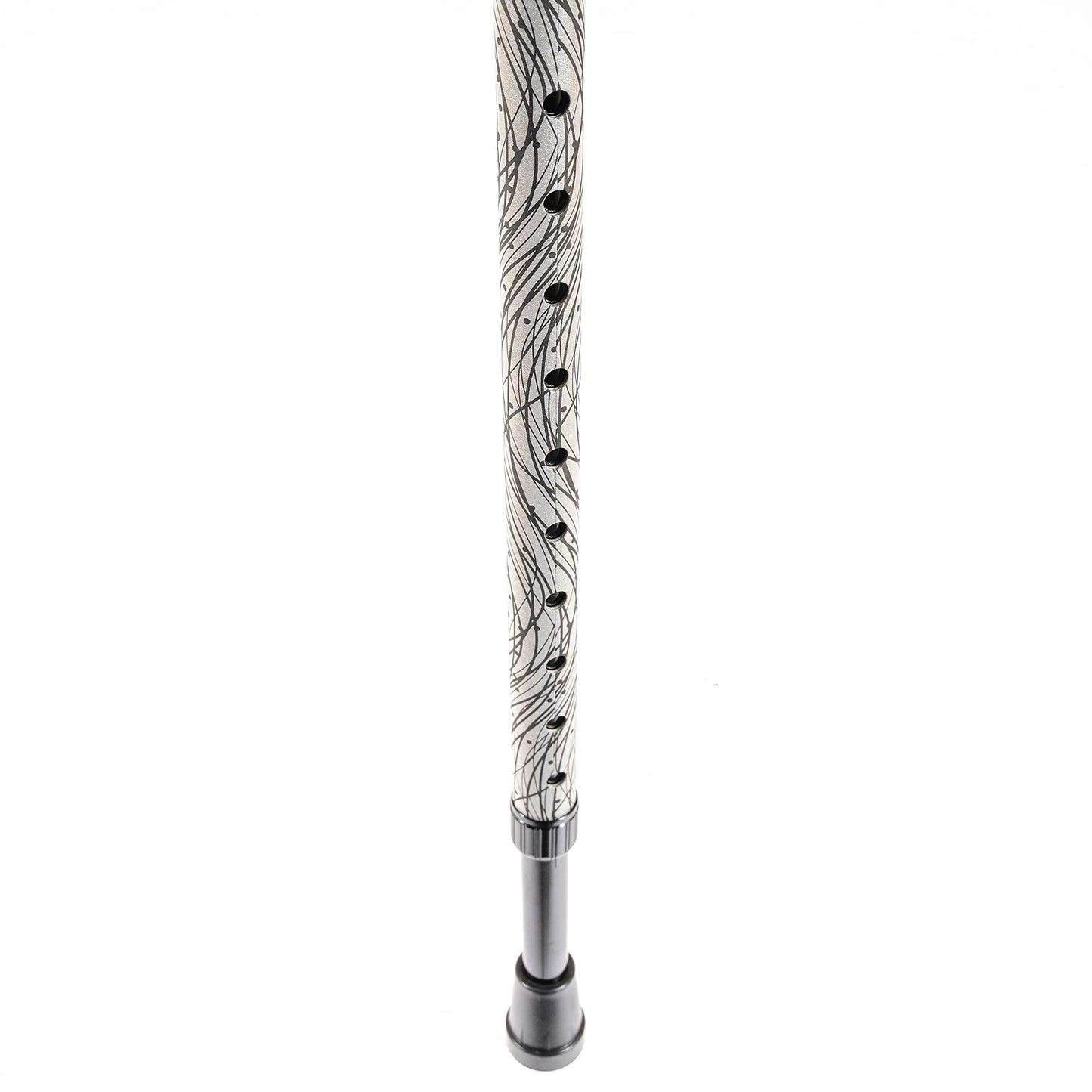 Ossenberg Reflective Aluminum Walking Cane with Derby Handle - Walking Stick for Men and Women - 10-level adjustable height - Hiking Pole for Nighttime - black/silver