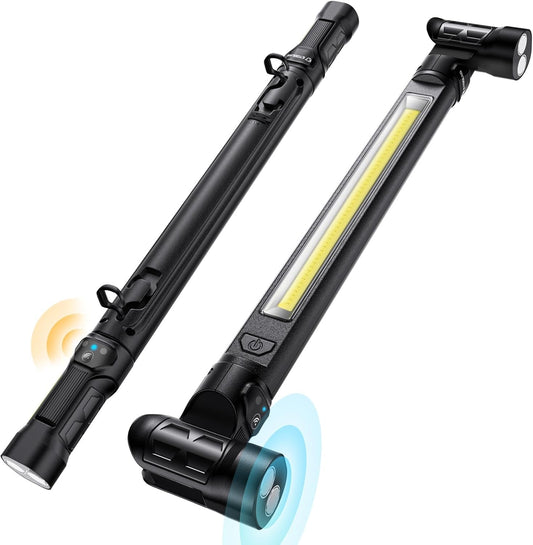 ETOOLAB LED work light, LED workshop lamp, 5200 mAh, Genuine 1200lm, engine bay light with magnets, construction spotlight, 360° hook, presence sensor, black, for camping, construction site, garage