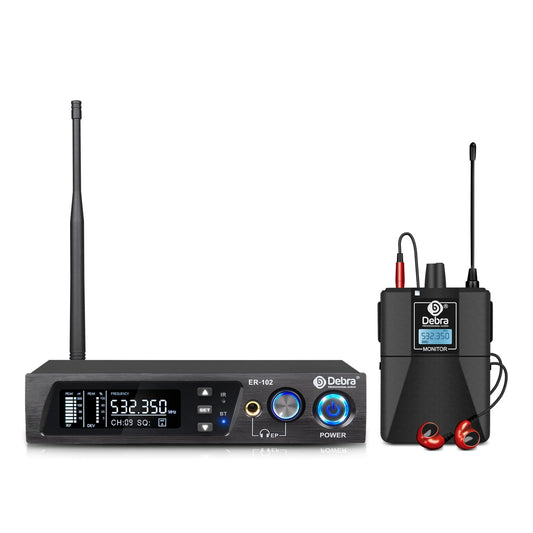 Debra Audio PRO ER-102 UHF Single Channel Wireless In-Ear Monitor System with Transmitter and Receiver for stage, recording studio, musicians, monitoring (1 Bodypack with Transmitter)