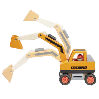 howa construction site with excavator, dump truck, and 12-piece wooden accessories for $15900.