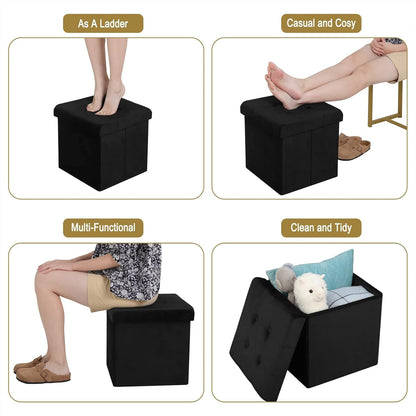 WOLTU 2er Set storage ottomans with foldable lid, upholstered linen seat, 37.5x37.5x38CM (LxWxH), Brown.