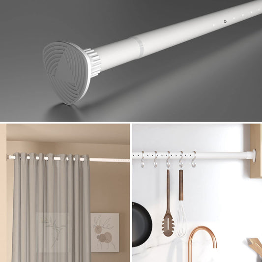 Homease shower curtain rod without drilling, extendable curtain rod rustproof curtain rod for clamping telescopic rod for bathroom balcony laundry room divider 28-44 inches white