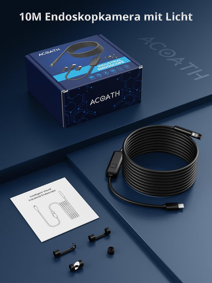 Acoath Endoscope Camera with Light, 1920 HD Tube Camera with 8 LEDs, IP67 Waterproof Inspection Camera Gadget, 10M Drain Camera Tools for Android & iOS - 2 Lenses