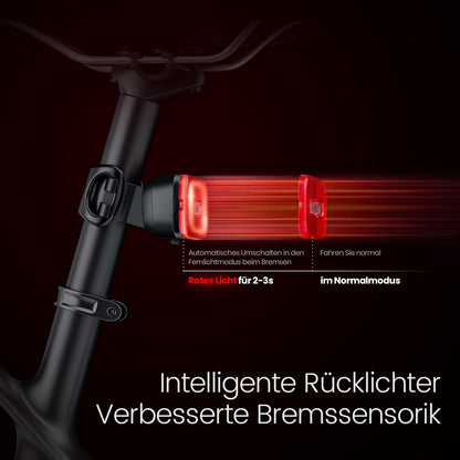 KCCYB Bike Light Set, StVZO Approved Front and Rear Light, IPX5 Waterproof Bike Lights with Intelligent Brake Light, Rechargeable Bike Lamp for Night Riding (Silver & Black)