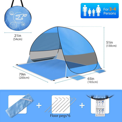 Beach tent Pop Up, Portable Extra Light Automatic Sun Shelter UPF 50+ for 3-4 people Family Sunshade Beach Camping, Hiking, Garden.