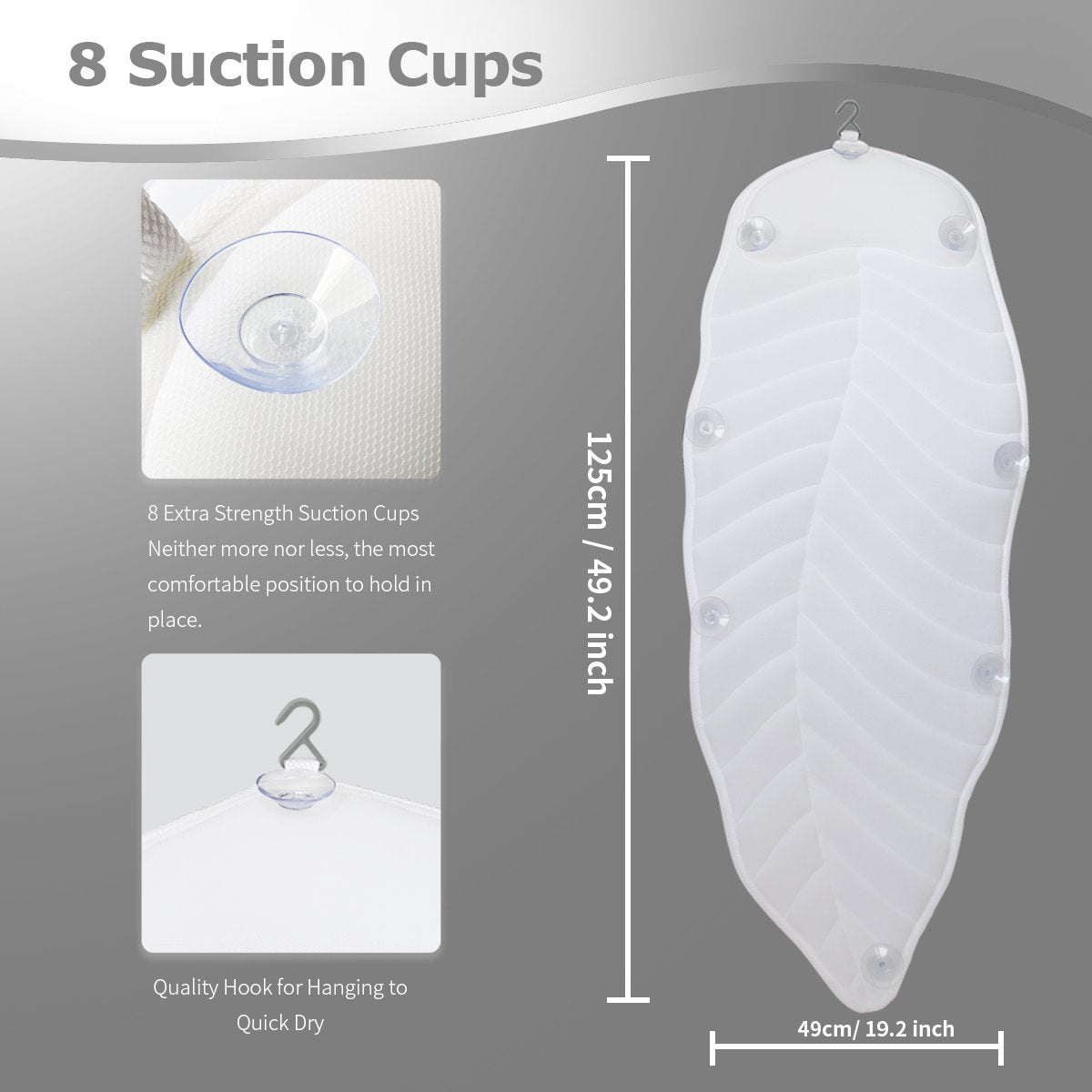 Bathtub Pillow Full Body Bath Pillow Cushion Bathtub (125 x 49cm) - Bathtub Mat with headrest supports neck, back, and legs - Hanging hook for quick drying Home Spa