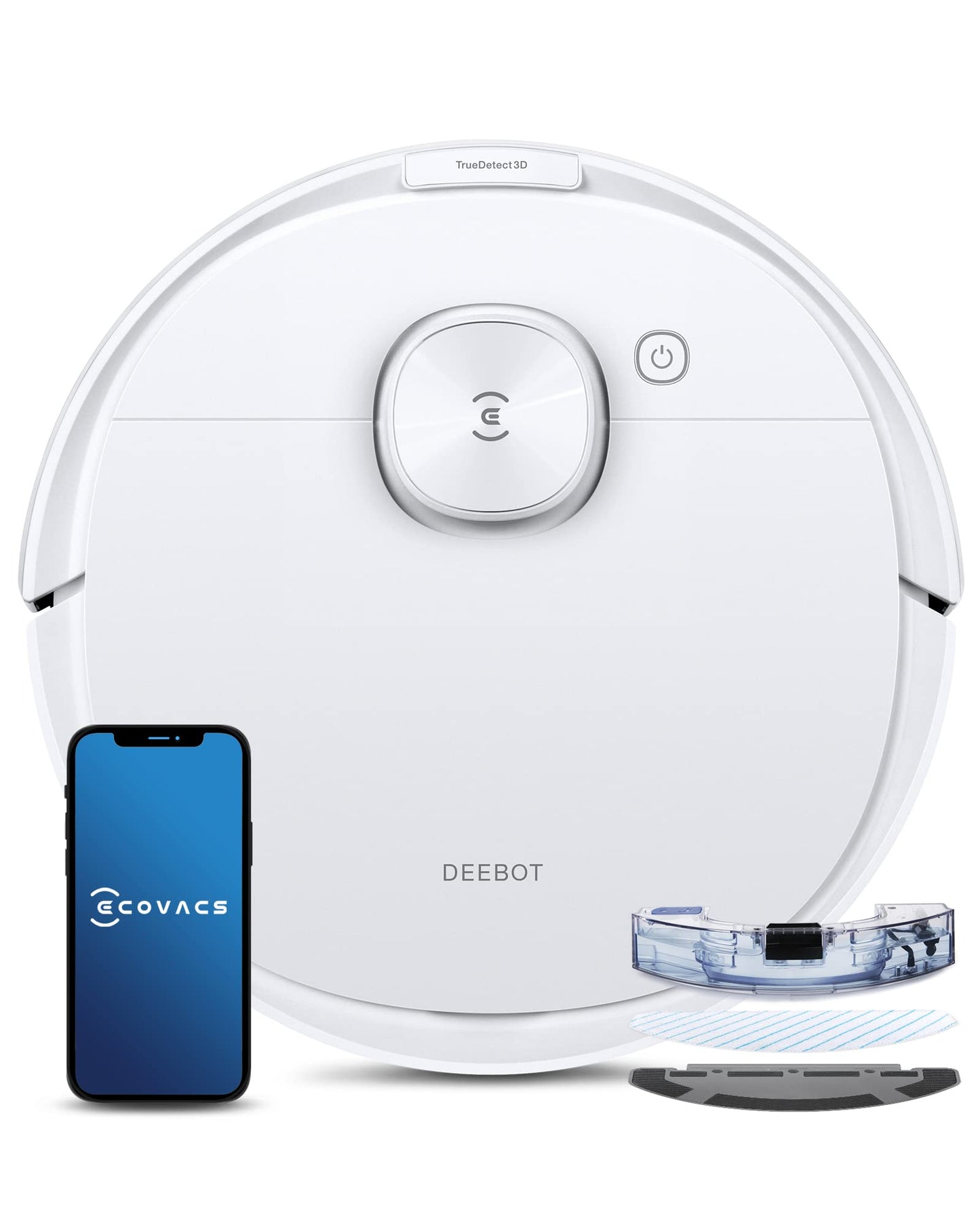 ECOVACS DEEBOT N8 PRO robot vacuum with mopping function, 2600Pa suction power, 3D obstacle detection, laser mapping, 67dB noise level, App & Alexa compatible, white color. Suitable for hard floors (Laminate, Parquet, PVC) & carpets/rugs.
