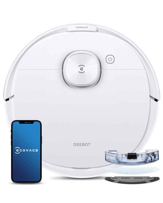ECOVACS DEEBOT N8 PRO robot vacuum with mopping function, 2600Pa suction power, 3D obstacle detection, laser mapping, 67dB noise level, App & Alexa compatible, white color. Suitable for hard floors (Laminate, Parquet, PVC) & carpets/rugs.
